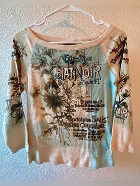 Vintage Graphic Scoop-Neck Embellished Tee, Medium, NWT
